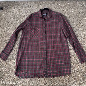 ONE24 Rags XL Unisex Long Sleeves Gray Red 100% Cotton Fringed Oversized Grandpa